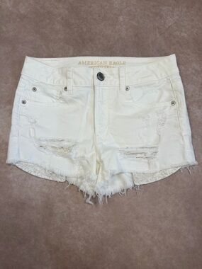 American Eagle Outfitters White Distressed Cutoff Jean Shorts